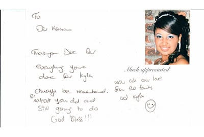 Handwritten patient review for Dr Ashwin Kassan