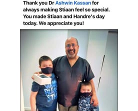 Handwritten patient review for Dr Ashwin Kassan