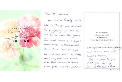 Handwritten patient review for Dr Ashwin Kassan