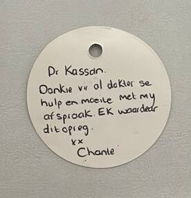 Handwritten patient review for Dr Ashwin Kassan